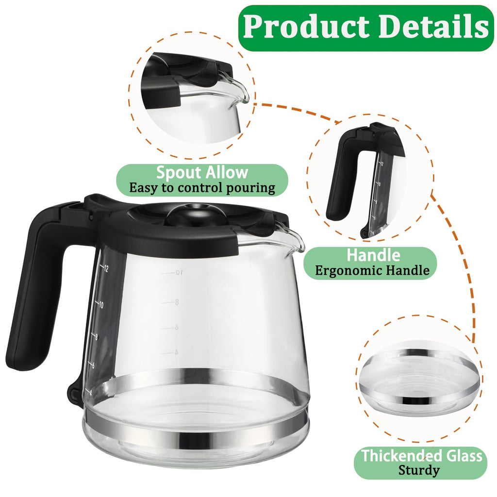 Mascepwise 12 Cup Coffee Maker Carafe Replacement Pot Compatible with, 12 Cup Glass Pot Replacement Coffee Carafe Replace Part# RF, LM, PC and SC Series