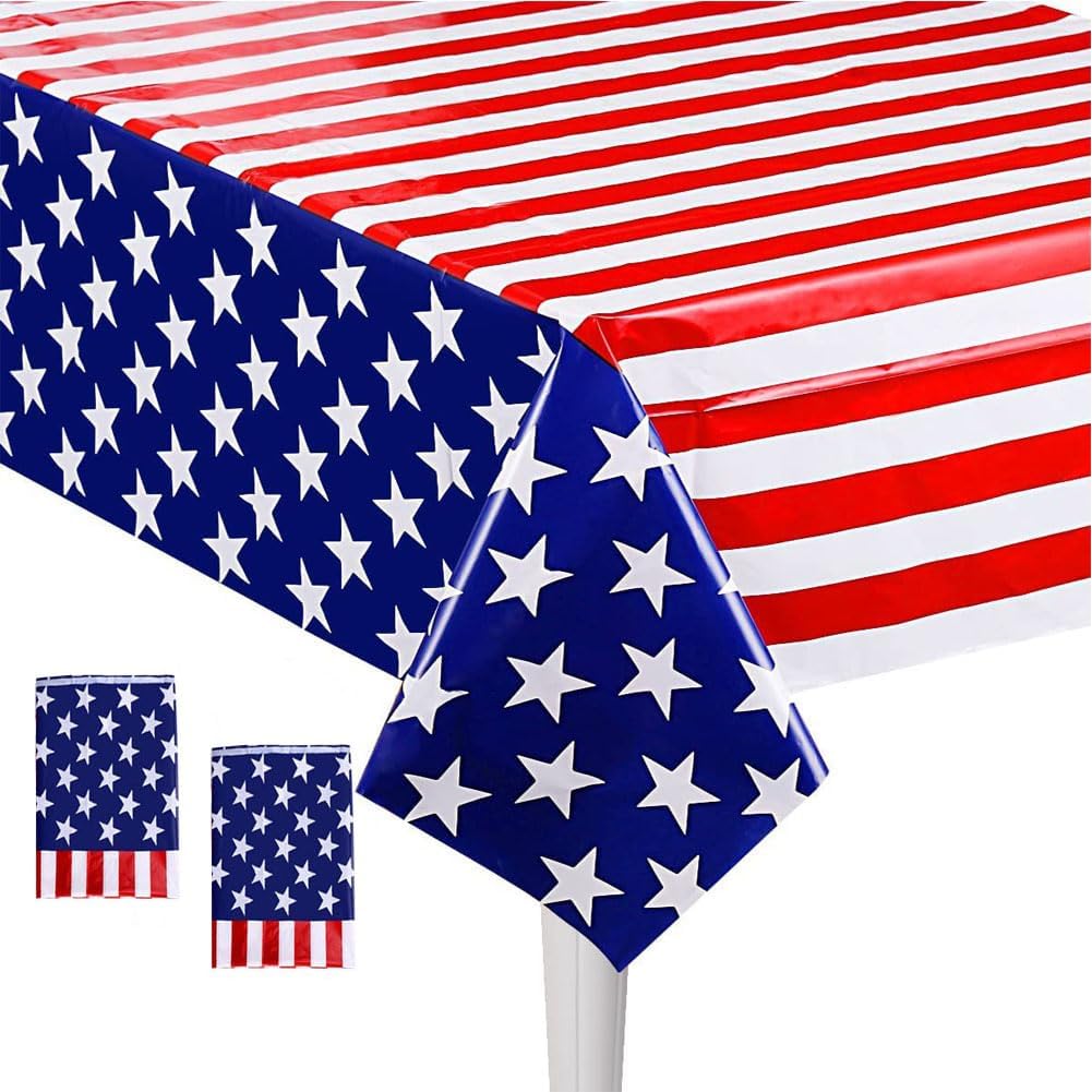 USA 4th of July Tablecloth - 2 Pack Disposable Rectangular Covers | 54'' x 108'' for Independence Day Celebrations