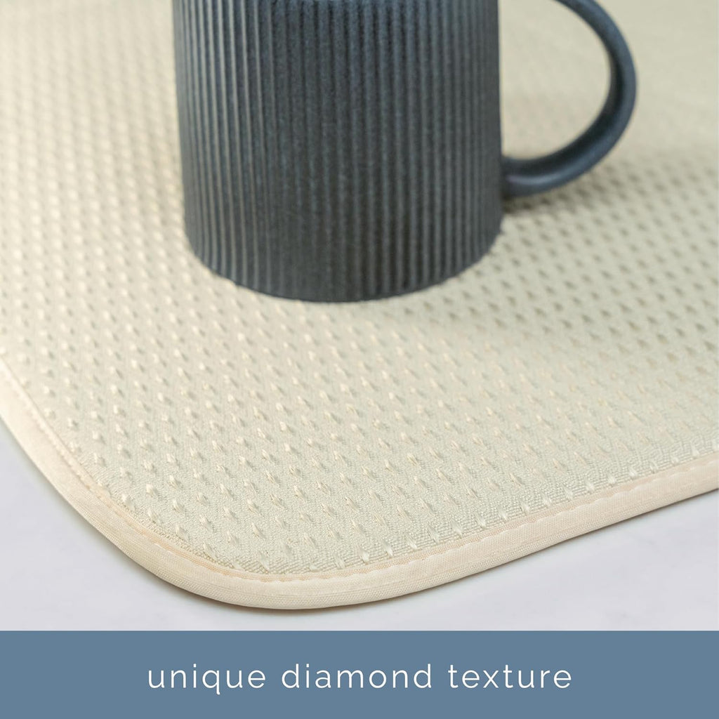 S&T INC. XL Dish Drying Mat - Absorbent Microfiber Kitchen Counter Pad | 18” x 24”, Cream, Diamond Texture