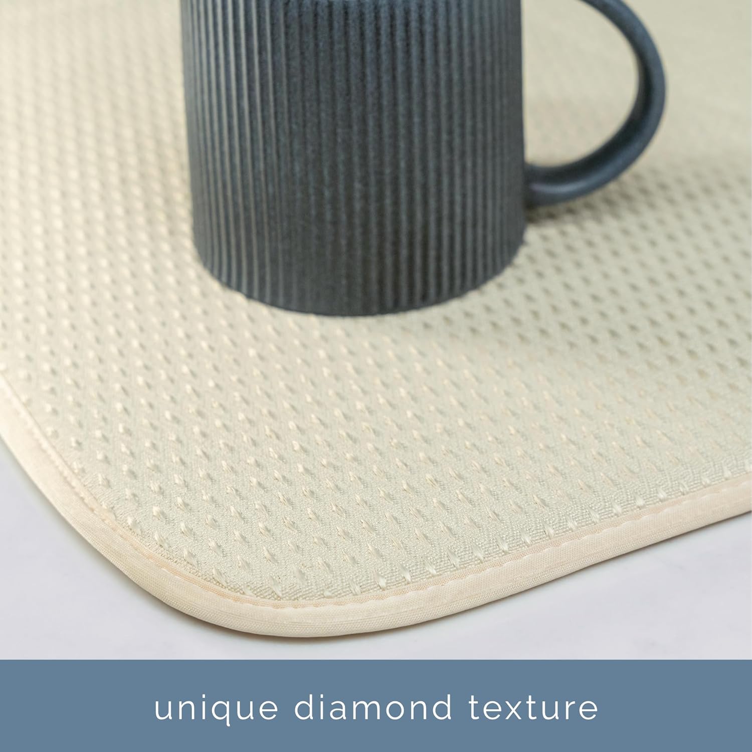 S&T INC. XL Dish Drying Mat - Absorbent Microfiber Kitchen Counter Pad | 18” x 24”, Cream, Diamond Texture
