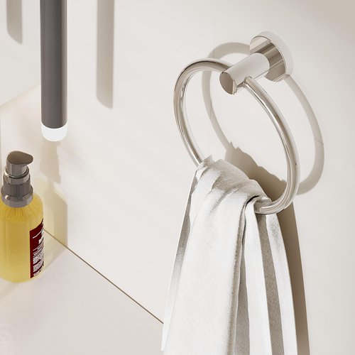 RARXTR Chrome Hand Towel Holder for Bathroom Kitchen Towel Ring Modern Rounded Base Wall Mount SUS304 Stainless Steel