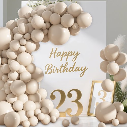 Amandir 153pcs White Sand Balloons Arch Garland Kit Different Sizes 18 12 10 5 Inch Cream Beige Sand White Latex Balloon for Birthday Boho Neutral Baby Shower Wedding Anniversary Party Decorations