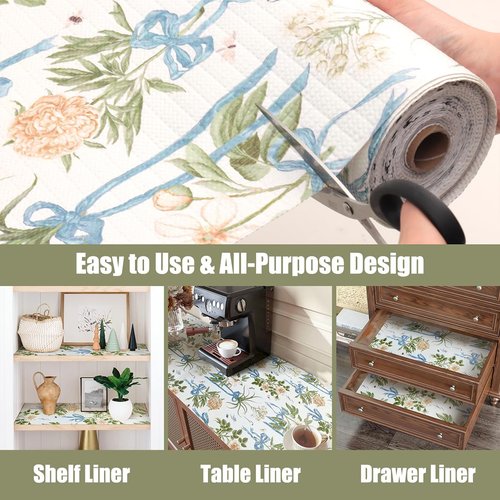 Tatyanna Drawer and Shelf Liner for Kitchen Cabinets Non Adhesive Cabinet Liners Floral Shelf Liners Strong Grip Non-Slip Drawer Liner Waterproof Easy to Clean Cupboard Dresser Liner 12IN x 10FT