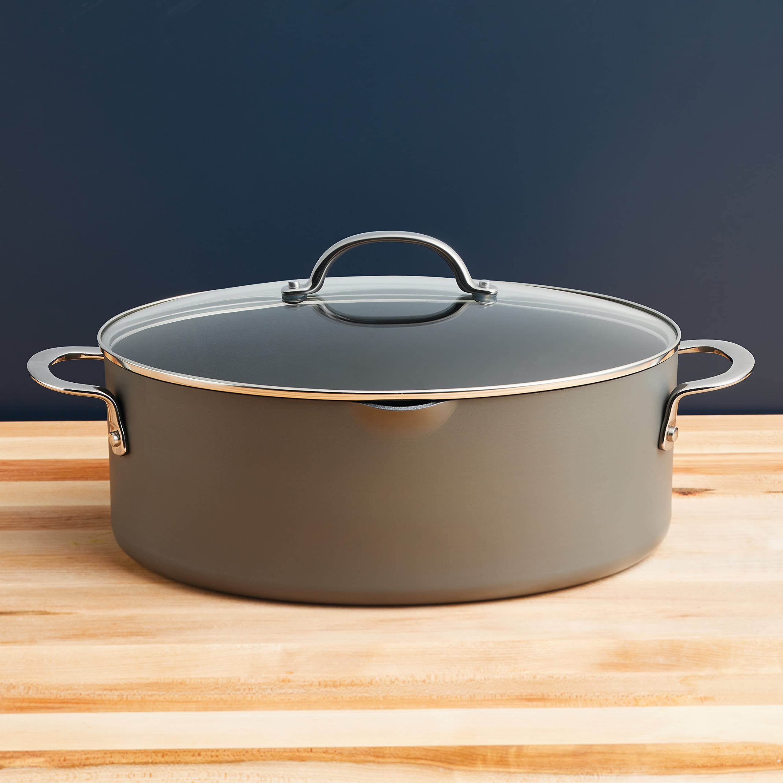 Rachael Ray 80090 Professional Hard Anodized Nonstick Cookware Oval Pasta Pot/Braiser, 8 Quart - Gray