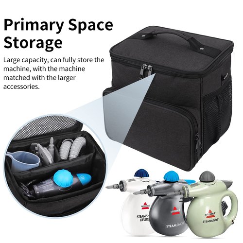 Keureedg Carry Case Compatible with Bissell SteamShot Hard Surface Steam Cleaner 39N7V/39N7A, Adjustable Compartments Steam Cleaner Storage Bag with Extra Pockets for Accessories