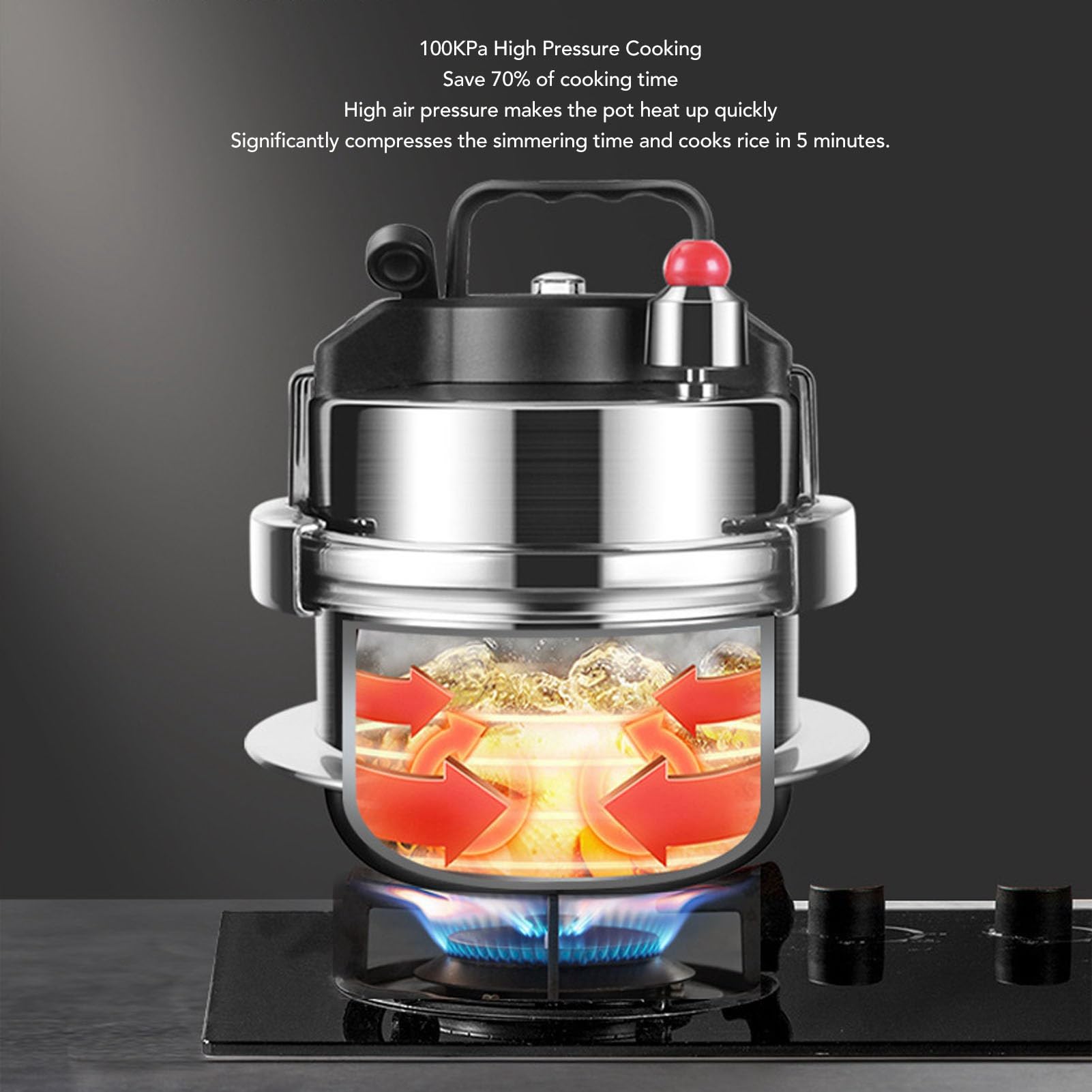 Stainless Steel Pressure Cooker 0.8L High Pressure Stew Quick Cooking for Gas Induction Suitable Outdoor Kitchen Use Easy Lid Unlocking Function