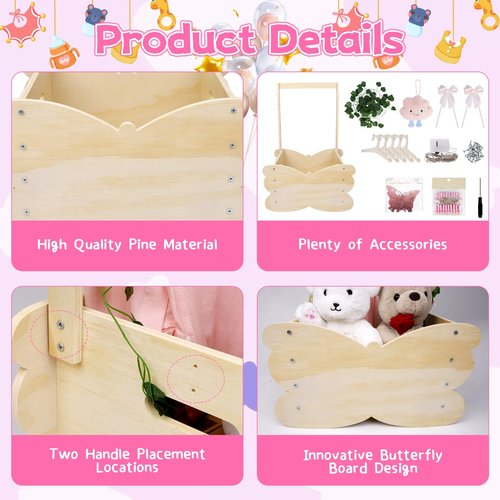 FVNPIHAM Baby Shower Basket, Wooden Baby Shower Crate Closet with Handle, Large Capacity Baby Closet Personalized Baby Gifts Basket for Newborn Girls, Pregnancy Gifts for New Parent