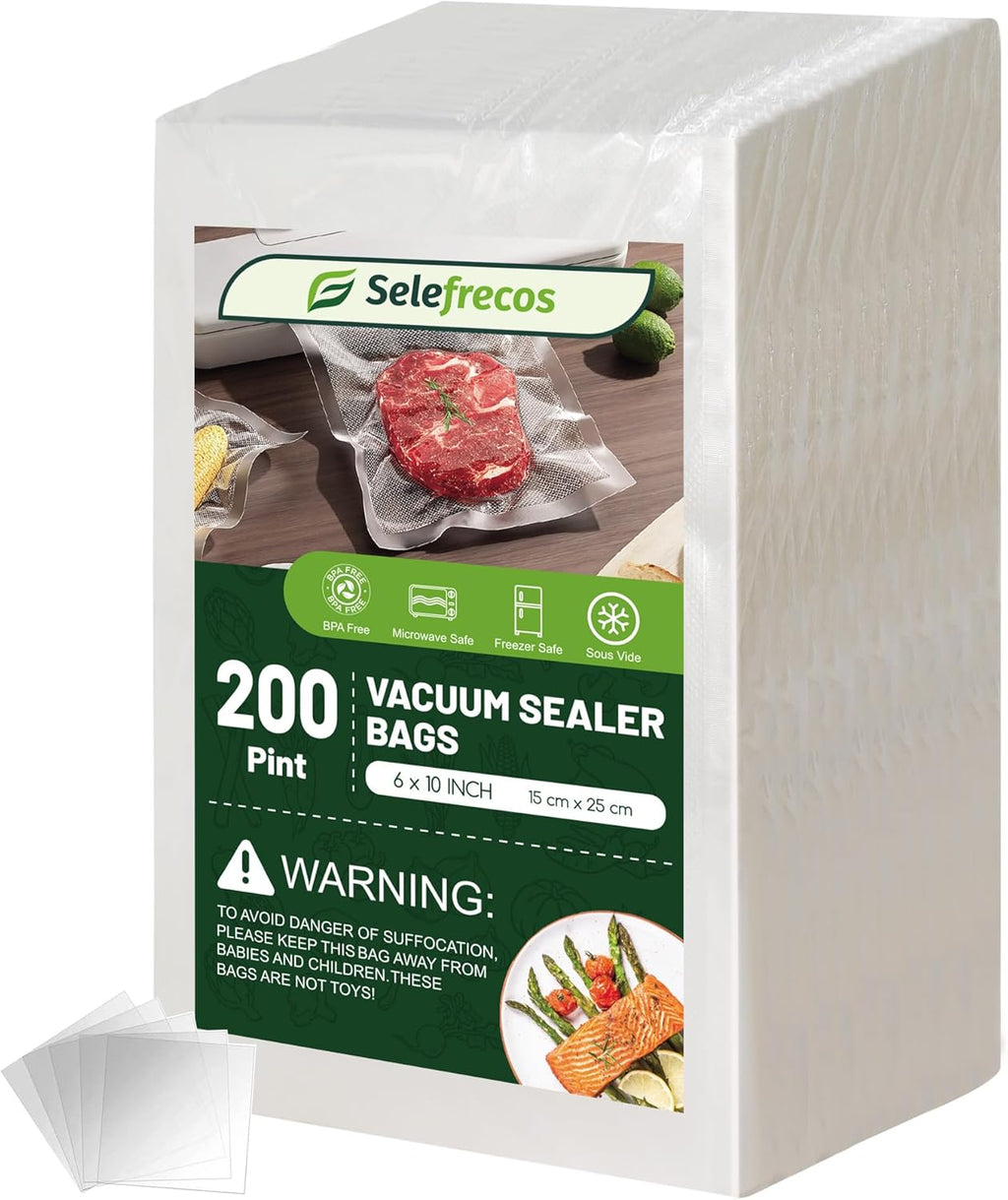 Skiennix Vacuum Sealer Bags - BPA Free Heavy Duty 6 x 10 Inch Food Storage Bags | 200 Pint Capacity