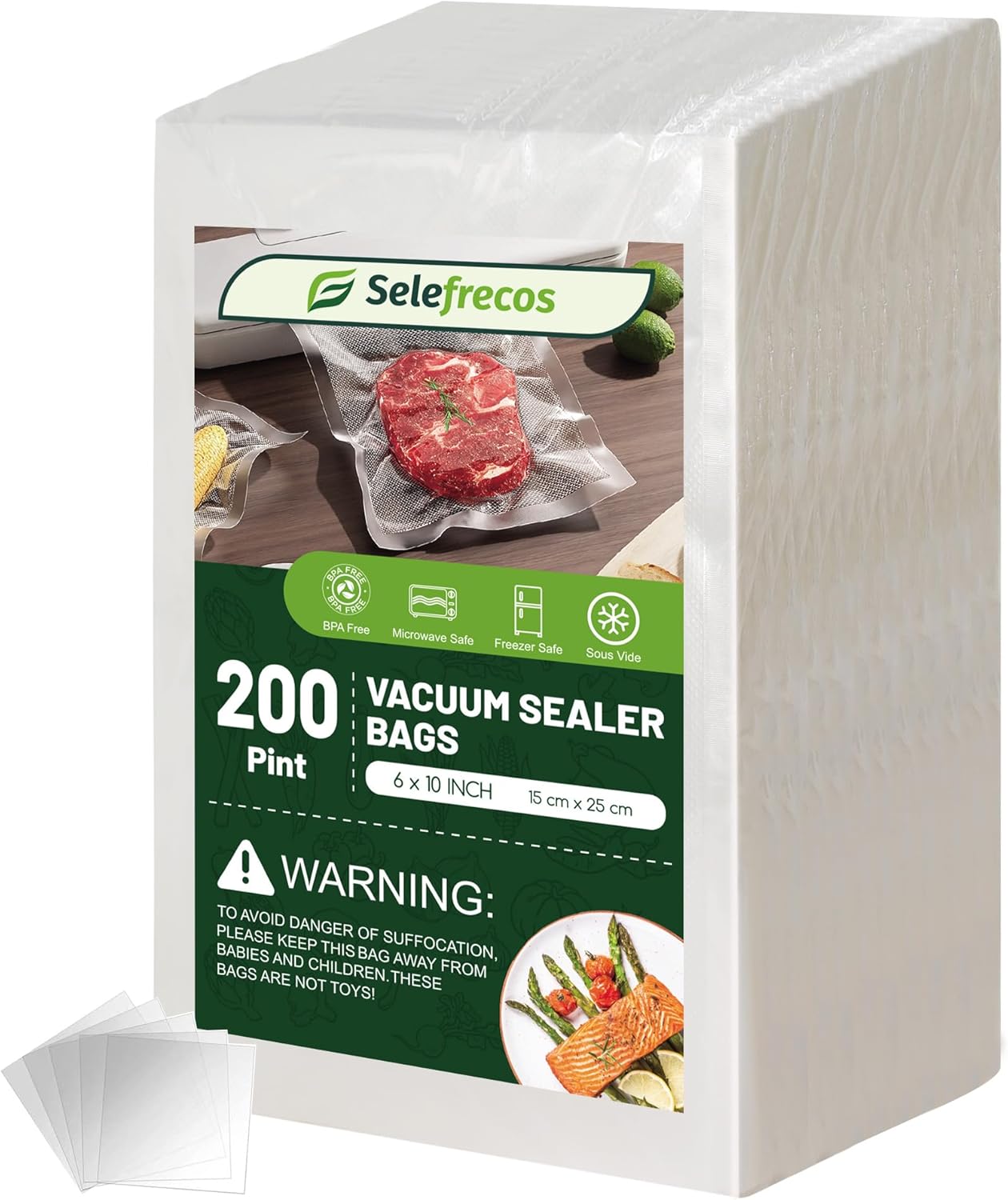 Skiennix Vacuum Sealer Bags - BPA Free Heavy Duty 6 x 10 Inch Food Storage Bags | 200 Pint Capacity