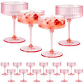 ZOMUIA Ribbed Coupe Glasses 16 Pcs, 10 oz Plastic Champagne Coupe Detachable Acrylic Cocktail Glasses Plastic Martini Glasses for Bar, Wine, Dessert, Cocktail Glassware(Pink)