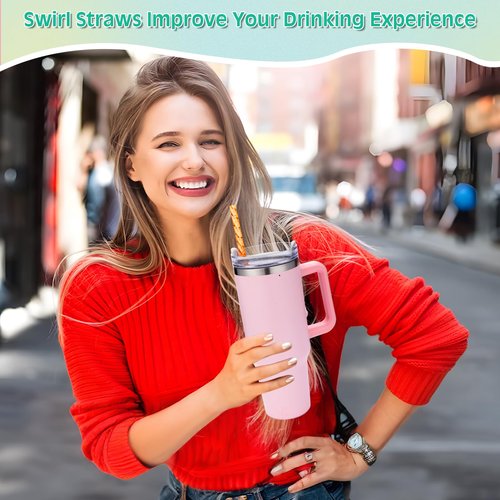 XANGNIER 10 Pack Replacement Swirl Straws for Stanley/Simple Modern 40/30 oz Tumbler,Shiny Crystal Plastic Straws Reusable,Tall Long Drinking Straws with Cleaning Brush for Stanley Cup Accessories