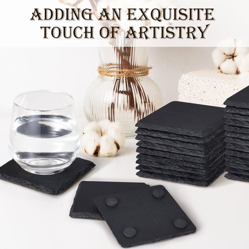 60 Pieces Slate Drink Coasters, GOH DODD 4 Inch Black Coasters Stone Coaster Set, Laser Engraving Blanks with Anti-Scratch Bottom for Home Office Bar Outdoor Housewarming Gifts Wedding Party, Square