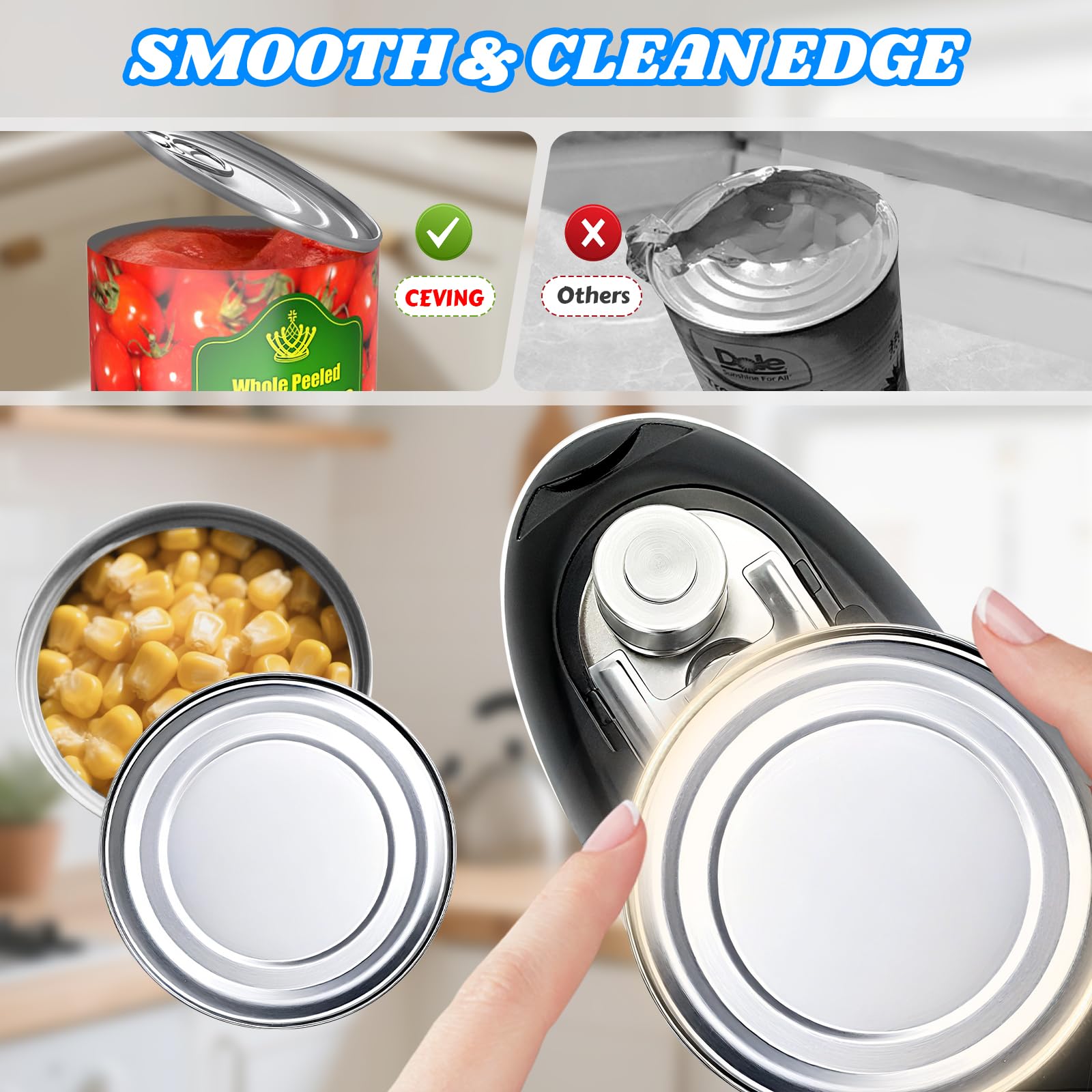 USB Rechargeable Electric Can Opener - Battery Operated, One Touch Auto Operation, Magnetic Lid Holder & Smooth Edge Cutting, Cordless & Hands Free Tin Opener for Seniors, Works with All Standard Cans