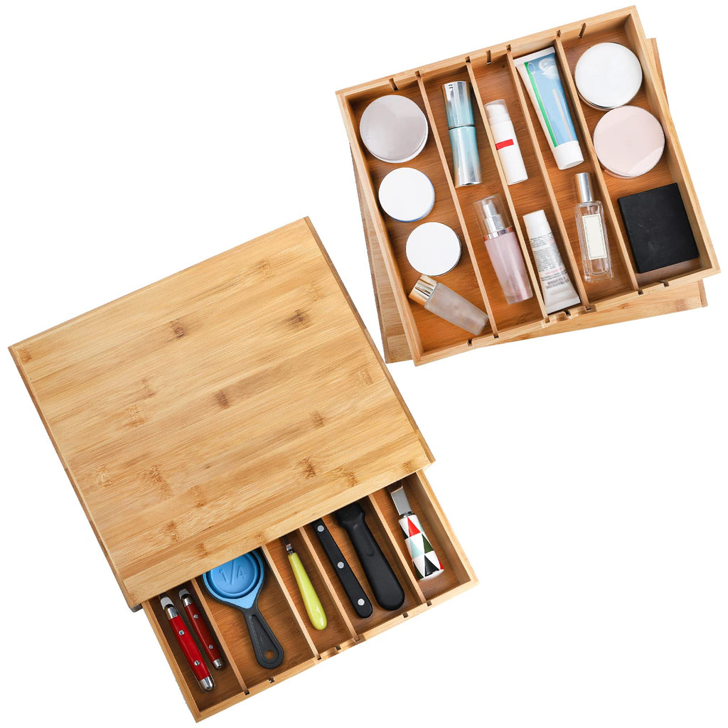 Peohud Bamboo Tea Bag Organizer, Tea Bag Storage Box for Countertop with Removable Divider Drawer, Functional Coffee Pod Holder for Kitchen, Office, Coffee Station, Tableware, Cosmetics