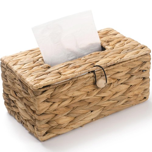 Tissue Box Cover Rectangular, Water Hyacinth Tissue Box Holder, Boho Decorative Woven Facial Tissue Holder for Bathroom, Kitchen, Living Room, Bedroom (Rectangular)