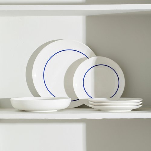 Stone Lain Luna 12-Piece Porcelain Dinnerware Set, Plates and Bowls Set, Dish Set for 4, Blue