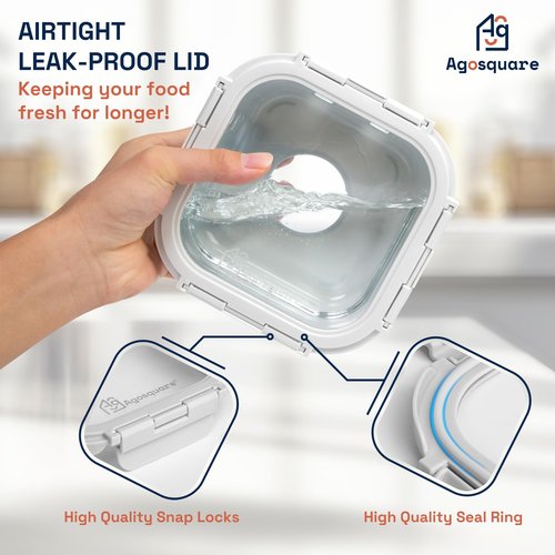Agosquare Glass Food Storage Containers with Glass Lids – 28oz Meal Prep Containers, Lunch Box with Silicone Sleeve – Stackable Containers for Lunch & Leftovers