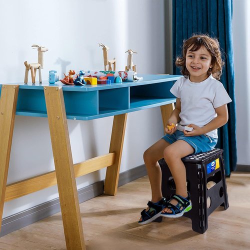 Korpai Folding Step Stool - 13 Inch Non-Slip Stool for Adults & Kids | Holds Up to 300 lbs - Black