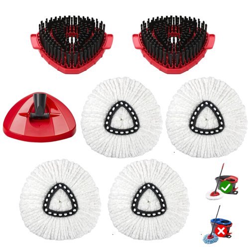 7-Pack Mop Heads Replacements for O Cedar EasyWring 1 Tank System, Includes 4 Microfiber Spin Mops, 2 Scrub Brushes, and 1 Base, Reusable Set Mop Replace Head for Cleaning Home, Bathroom, Kitchen