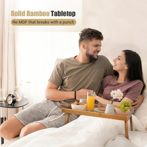 Bmboryxa Large Bed Table Tray with Support Bar and Foldable Legs, Bamboo Breakfast Food Trays Table for Bed Sofa Eating and Laptops, TV Lap Tray Table on Couch (Applied for Invention Patent)
