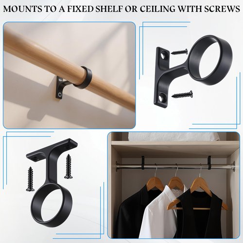LEIFIDE 2 Pcs 1 5/16 Inch Diameter Round Wardrobe Closet Rod Suspended Center Support with Installation Screws Curtain Closet Rod Ceiling Mount Bracket for Home Wardrobe