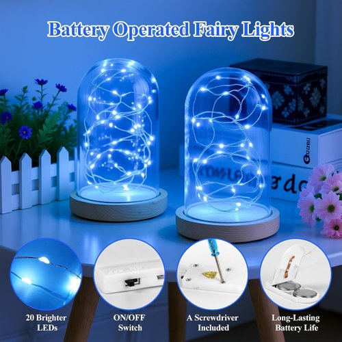 Lakumu 12-Pack Battery Operated Fairy Lights | 7FT Waterproof Silver Wire LED String Lights for Mason Jars & Party Decor - Blue