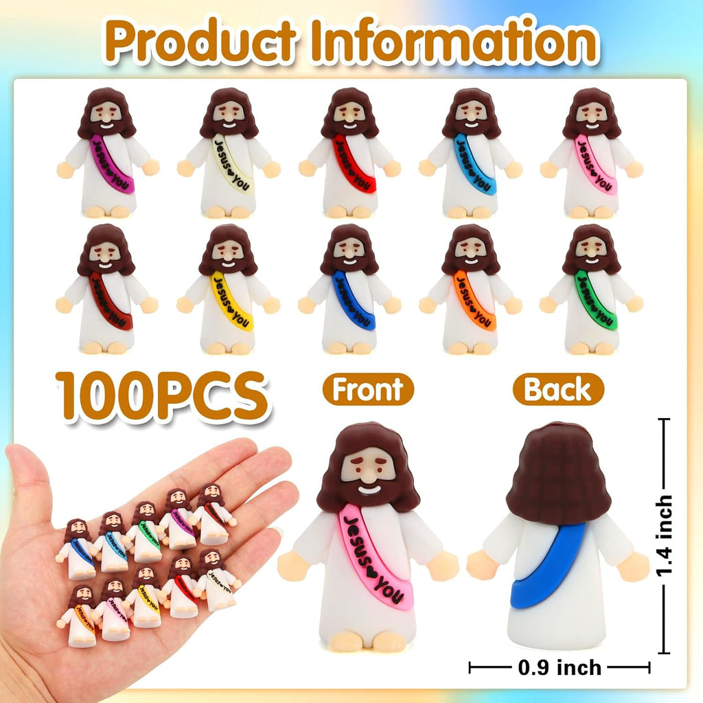 Skiennix Mini Jesus Figurines - 100 Pcs Colorful Jesus Loves You Figures for Crafts & Gifts | 10 Colors