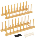 RISHTEN Bamboo Dish Drying Rack, 2 Pack Wooden Storage Holder Organizer for Plate/Bowl/Cup/Book/Pot/Lid/Cutting Board Drying Rack Stand Holder