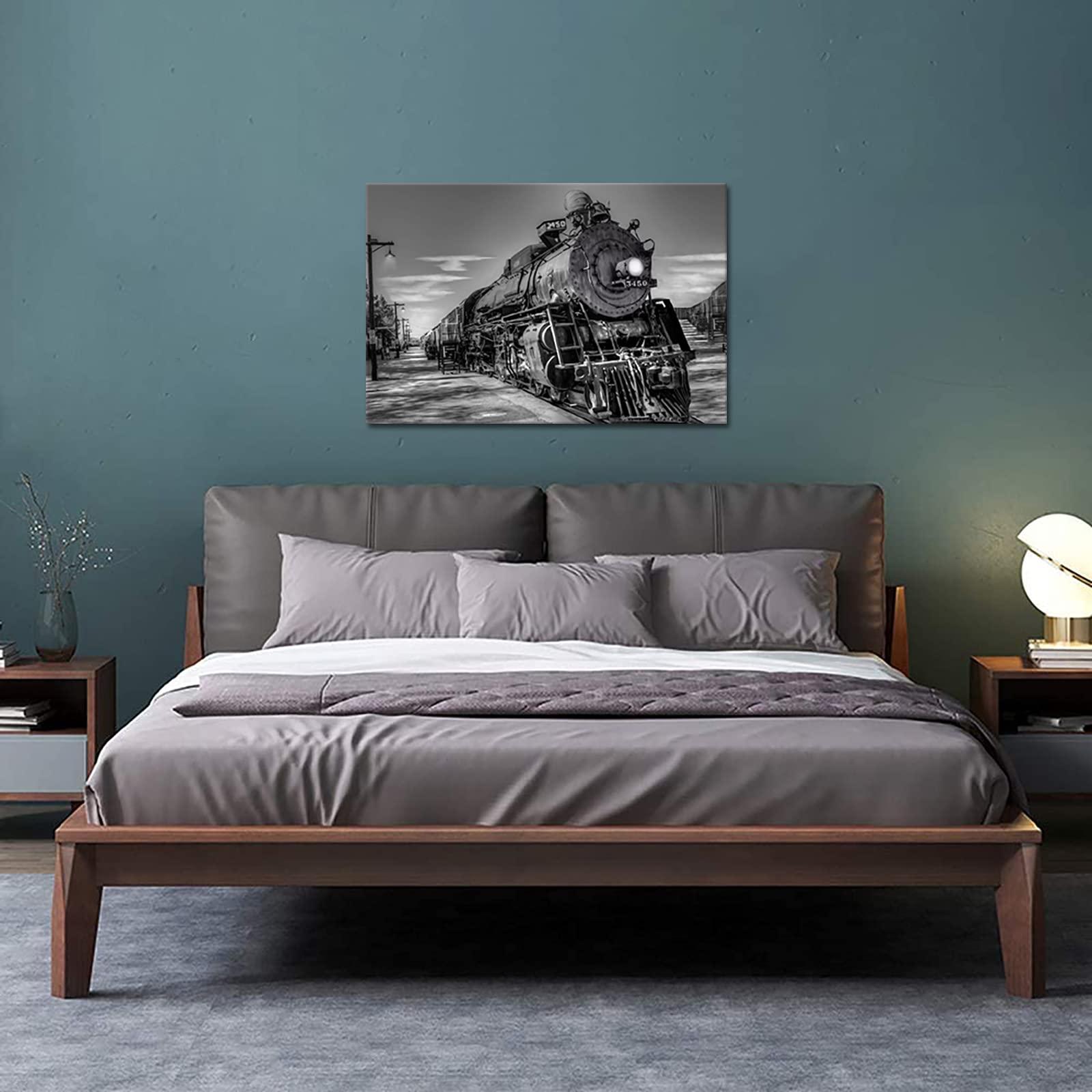 DuoBaorom Black and White Wall Art 24x36 inches Vintage Steam Trains Picture