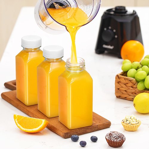 ztarraum 6PCS 8oz Reusable Plastic Juice Bottles with White Tamper Proof Lids, Brush, Funnel & Labels - Clear Juice Containers for Juicing, Smoothies & Homemade Beverages