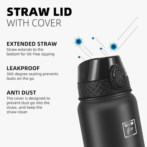 Fanhaw 20 oz Insulated Stainless Steel Water Bottle - Leakproof Straw Lid | Durable Sports Bottle (Black)