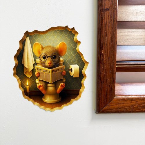 GRITKULTURE Removable Mouse Sitting on Toilet in Mouse Hole Decal Sticker 5.1inch 2 Pack. Mouse Hole in The Wall Sticker with 3D Effect. Wall Decoration, Funny Gift, Potty Training, Prank (#1)
