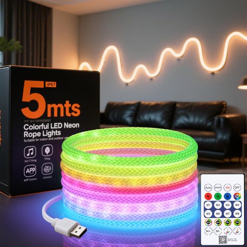 Cofiveevo Rope Lights, 16.4FT USB Powered Rope Light,LED Chasing Meteor neon Light, Suitable for in Door Game Rooms, Living Rooms, bedrooms, Wall Decoration, and Supports Music Synchronization