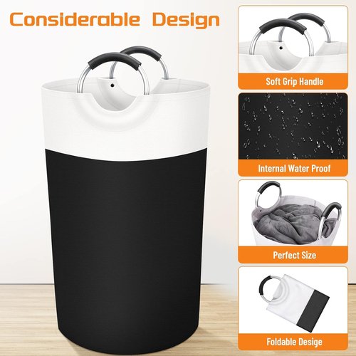 BlissTotes 90L Collapsible Laundry Basket - Waterproof Hamper with Foam Handles | Black