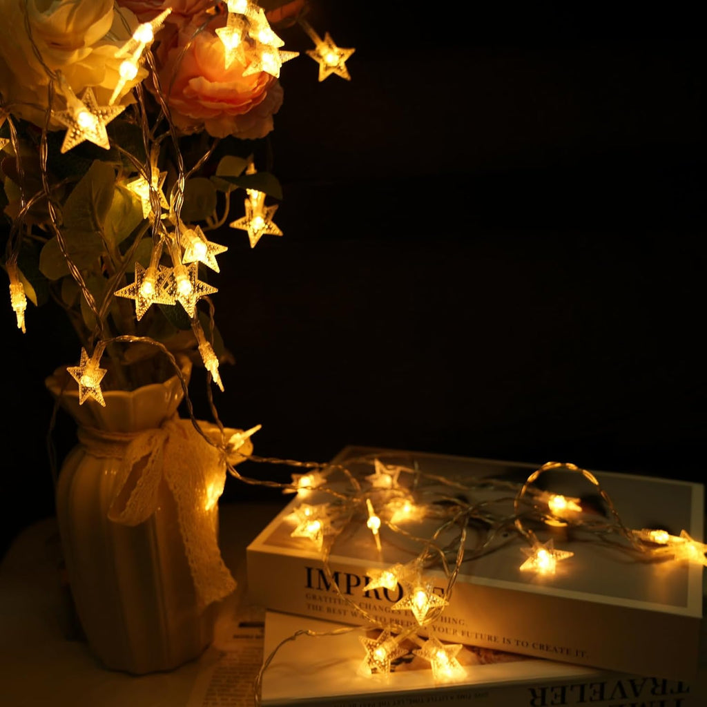 Star String Lights - 50 LED Twinkle Lights | 17 ft Battery Operated Fairy Lights for Bedroom & Patio Decor
