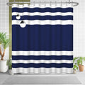 Uiiooazy White Navy Blue Shower Curtain for Bathroom 72x72inches Boho Navy Blue and White Striped Waffle Shower Curtain Set with Hooks Bohemia Geometric Waterproof Fabric Shower Curtain