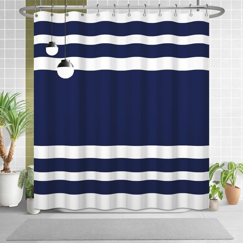 Uiiooazy White Navy Blue Shower Curtain for Bathroom 72x72inches Boho Navy Blue and White Striped Waffle Shower Curtain Set with Hooks Bohemia Geometric Waterproof Fabric Shower Curtain