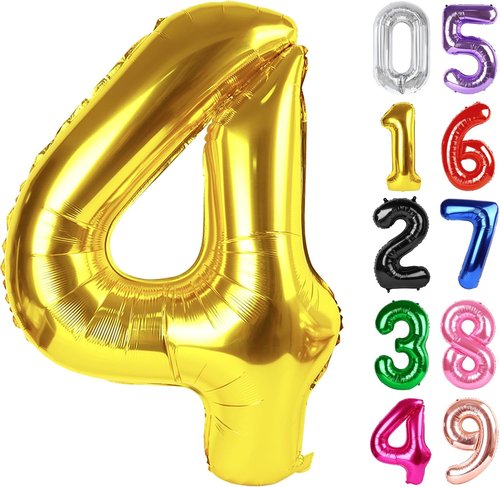 Gold Number 4 Balloon - 40 Inch Giant Foil Decoration for 4th Birthday Party Supplies