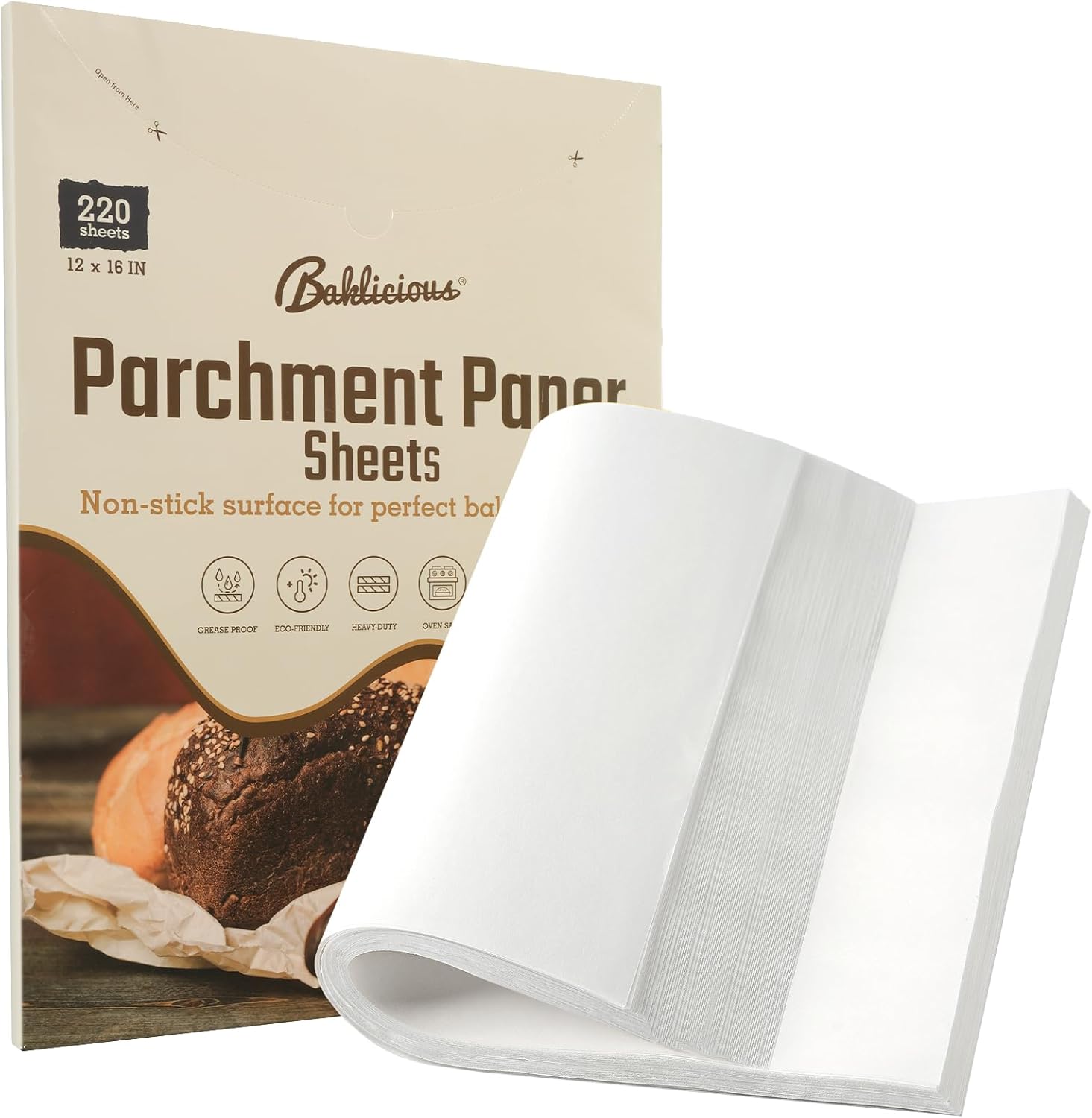 Baklicious Parchment Paper Sheets - 220 Pcs Non-Stick Baking Paper for Air Fryer & Oven | 12x16 In