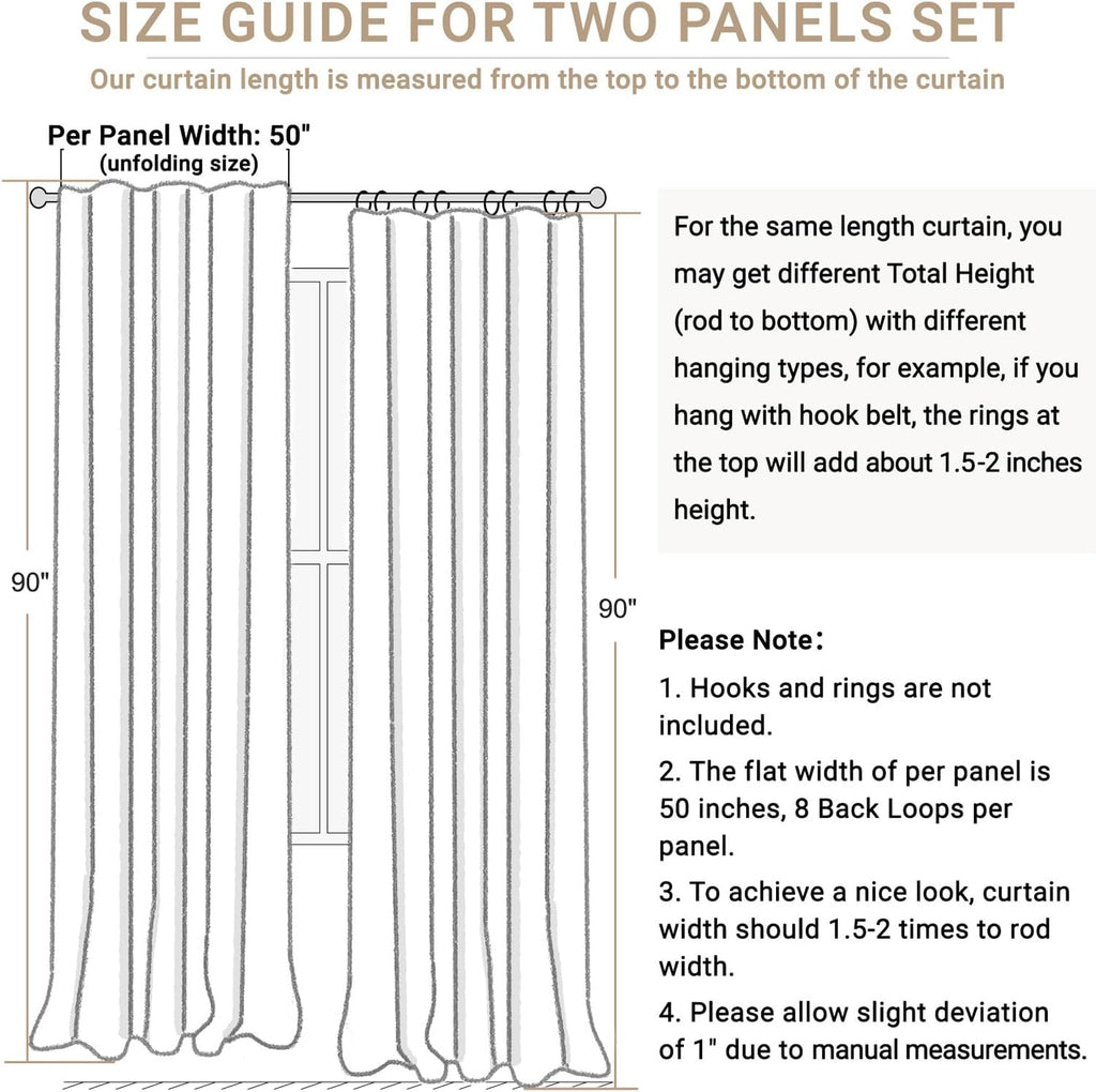 Skiennix 100% Blackout Linen Curtains - Thermal Insulated Drapes for Bedroom | 50" W x 90" L, Cream