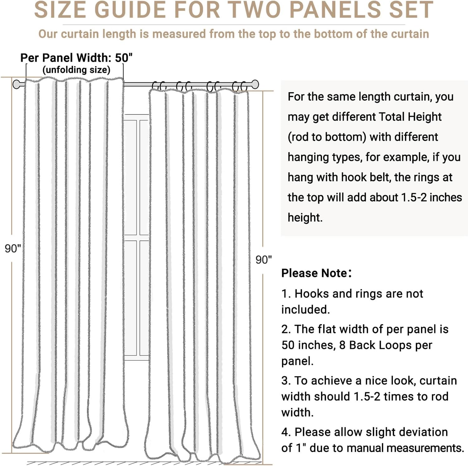 Skiennix 100% Blackout Linen Curtains - Thermal Insulated Drapes for Bedroom | 50" W x 90" L, Cream