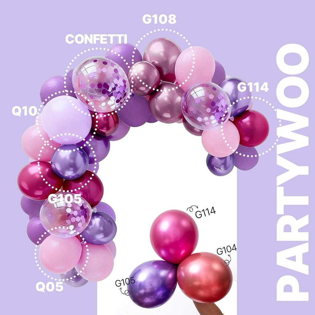 PartyWoo 66pcs Pink & Purple Balloons - 12 Inch Pastel Metallic & Confetti for Baby Shower & Birthday Decor
