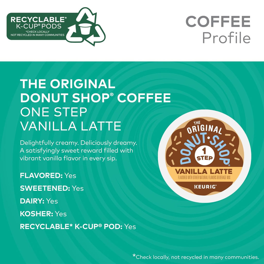 Original Donut Shop Vanilla Latte K-Cup Pods - Flavored Coffee, 20 Count | Single-Serve Convenience