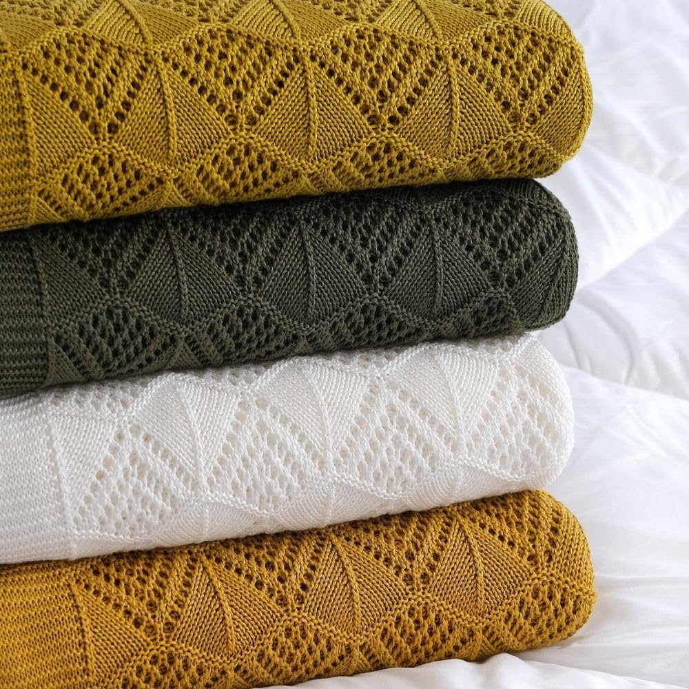 Dalisa Knitted Throw Blanket 100% Austrian Eucalyptus Lyocell Tencel™ Premium Boho Vintage Knit Throw Blanket 50"x60" Natural - Cozy, Chunky & Comfy Stitch for Snuggle Lounging Emily