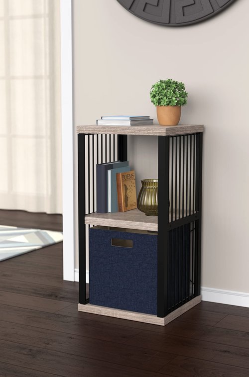 ClosetMaid 2-Cube Storage Organizer Bookshelf, Storage Shelf, Metal Frame, Wood Shelves, Easy Assembly, Black/Weathered Gray