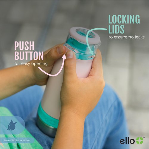 Ello Emma 14oz Vacuum Insulated Stainless Steel Kids Water Bottle with Straw and Built-in Carrying Handle and Leak-Proof Locking Lid for School Backpack, Lunchbox and Outdoor Sports, Sweetheart