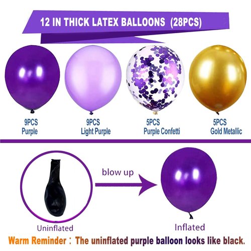 YGYXMY Purple and Gold Party Decorations for Women - Happy Birthday Banner, Balloons, Tissue Pompoms, Swirls, Tassels Garland