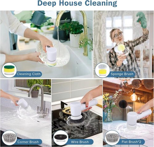 HFLYJPYW Electric Spin Scrubber - Shower Scrubber,Bathroom Scrubber Electric,for Cleaning Tub, Floor, Tile, Window, Sink, Kitchen Cleaning with 6 Electric Cleaning Brush Head (6)