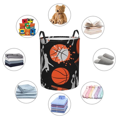 Gbuzozie Basketball Sport Print Round Laundry Hamper Storage Basket Toys Clothes Organizer Bin For Home Bathroom Bedroom Dorm Nursery, 62l