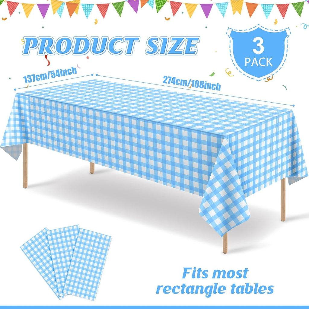 Regine Switzerland Disposable Light Blue Gingham Tablecloth - Perfect for Outdoor Picnics & Parties | 54 x 108 Inch